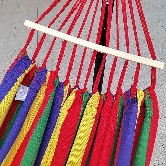 Double Hammock 2 Person Extra Large 220x160cm Total Length 330cm Load 500lb Canvas Cotton Hammock for Patio Porch Garden Backyard Lounging Outdoor and Indoor with Removable Spreader bar