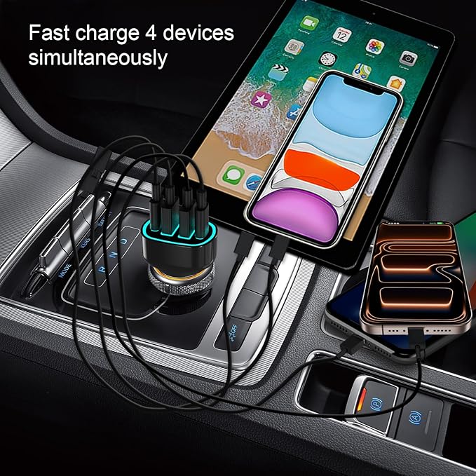 USB C Car Charger Adapter, AVS PD 3.2 QC 5.0 USB Charger, Multi Port Cigarette Lighter Car Phone Charger Compatible with MacBook iPhone 17 16 15 Pro Max iPad, Galaxy S26 25 24 Ultra.