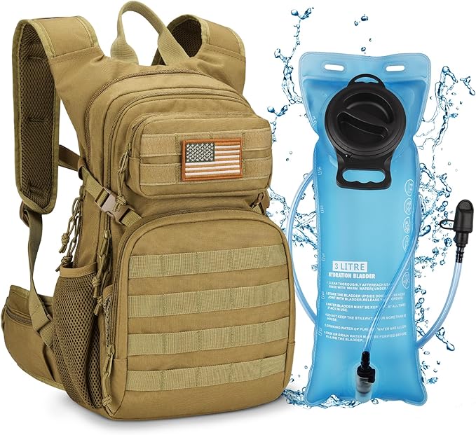 CVLIFE Tactical Hydration Pack 3L - Lightweight Water Bag With Bladder for Men Women, Heavy Duty Molle Backpack for Hiking, Cycling, Running, Hunting