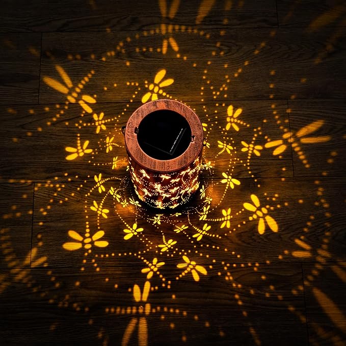 Boho Solar Lanterns Outdoor 2 Pack - Birthday Gifts for Women Mom Grandma Metal Hanging Solar Powered Unique Garden Decorative LED Lights for Outside Yard Patio(Dragonfly 2 Pack)