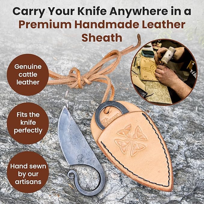 Toferner Celtic Pocket Knife, Hand Forged Fixed Blade Knives, Hardened Blade, Vintage Knife, Art Collection