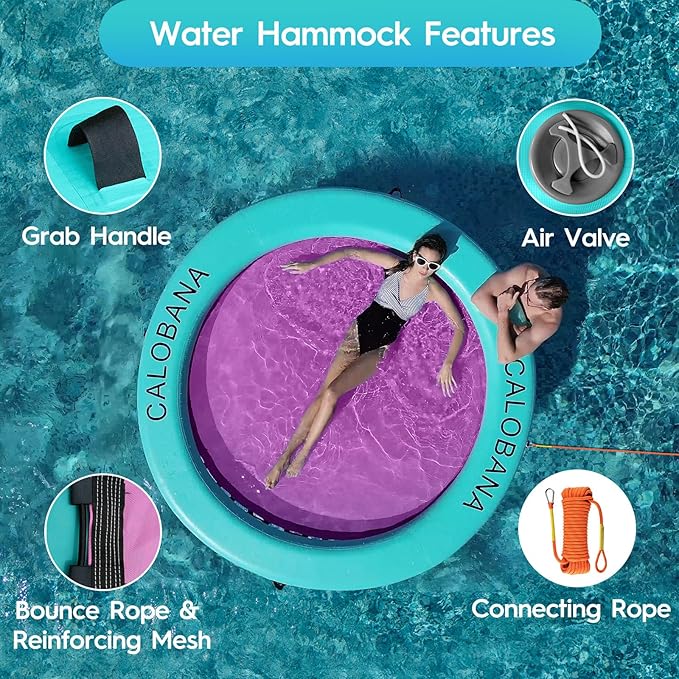 Round Floating Ring Inflatable Water Hammock Heavy Duty River Floats Lake Raft for Adults Tanning Pool Lounger Float Island Platform Pad Mat for Party