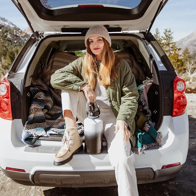 Insulated Water Bottle 87oz,Triple Wall Vacuum Stainless Steel(Dishwasher Safe),Leak Proof & Non-BPA,Flask Jug with Paracord Handle & Straw Spout Lids Sports Green