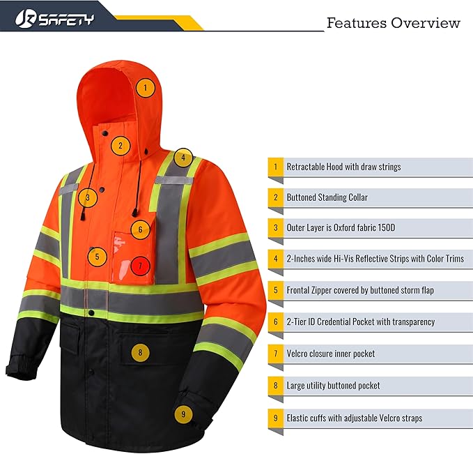 JKSafety Hi-Vis Reflective Safety Rain Jacket and Pants for Men Women Waterproof Rain Gears for Farming Fishing Work HV Rain Suit with Inner Mesh Lining and Pockets (117-Orange 3XL)