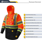 JKSafety Hi-Vis Reflective Safety Rain Jacket and Pants for Men Women Waterproof Rain Gears for Farming Fishing Work HV Rain Suit with Inner Mesh Lining and Pockets (117-Orange M)