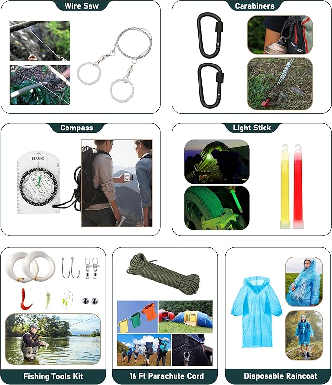 Survival Kit, 262Pcs Survival Gear and Supplies with First Aid Kit Pouch and Crossbody Bag, Emergency Kit with Tent, Camping Axe Hammer, Survival Shovel w/Pick, Bug Out Bag Gifts for Men Women