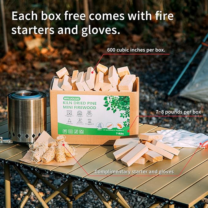 Mini Firewood with 4pcs Fire Starters&Gloves 3.5'' Lengths Pine Kiln Dried Fire Wood Great for Solo Stove Mesa, Tabletop Fire Pit,Pizza Oven Wood,Solo Stove Accessories