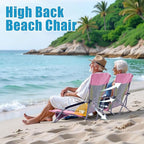 Lamberia Folding Beach Chair for Adults 2 Pack, Portable Low Beach Chairs with 300lbs Capacity, Lightweight Fodable Camping Chair for Travel, Picnic, Concert & Outdoor Activities,Pink-Yellow