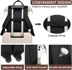 Focdod Laptop Backpack for Womem Work Bags: 18 Inch Anti Theft FashionTravel BackPacks With USB Charging Port Durable Back Pack Purse Bussiness Daypack for Nurse Teacher Beige Black Brown