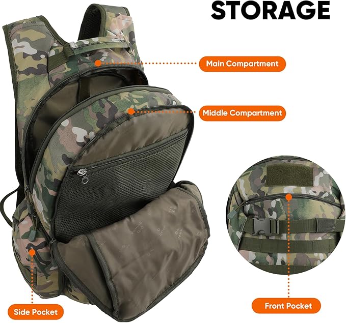 35L Tactical Backpack for Men, MOLLE Military Bug Out Bag, Waterproof Rucksack for Hiking with Hydration Port CP