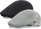 2 Pack Men's Mesh Cap Breathable Summer Newsboy Hat Adjustable Beret Ivy Cap Irish Cabbie Driving Hunting Hats