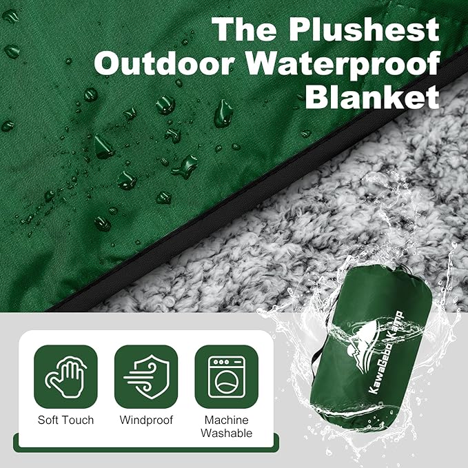 Sherpa Warm Outdoor Camping Blanket - Waterproof Stadium Blanket for Cold Weather, Camp, Sports Mom and Concert - Camping Quilt 80" X 58" (Green)