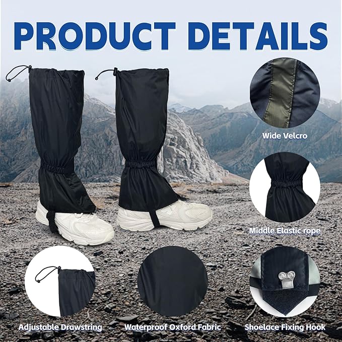 1 Pairs Gators for Hiking Boots,Adjustable Leg Gaiters for Women and Men Boots, Waterproof and Breathable Trail Gaiters for Hiking, Snow and Garden Weeding