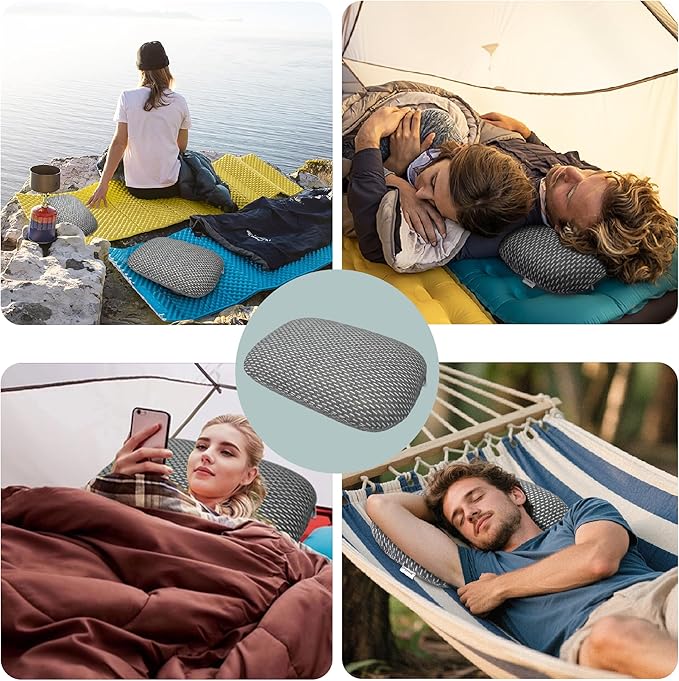Memory Foam Camping Pillow - Lightweight & Portable Small Travel Pillow for Airplane & Train Travel, Camping, Backpacking, Removable Washable Cover, Easy to Clean, Includes Storage Bag