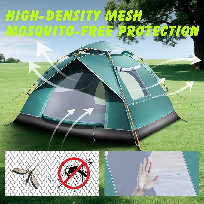 FUNANASUN 2-3 Person Camping Tent Automatic Instant Pop-Up Tents for Camping Easy and Quick Setup Camping Tent Waterproof Tent Family Tent for Camping/Backpacking/Hiking/Beach/Backyard/Outdoor Events