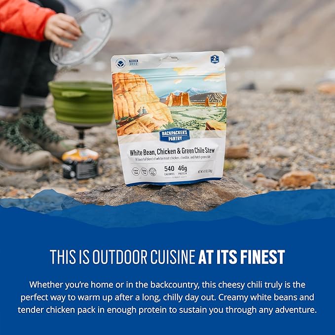 Backpacker's Pantry White Bean, Chicken, and Green Chile Stew | Freeze Dried Backpacking & Camping Food, 6 Count