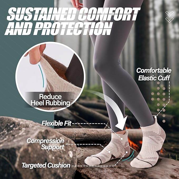 ANTSANG 6 Pairs Merino Wool Ankle Hiking Running Socks Compression Thick Cushion Breathable No Show Socks for Men Women