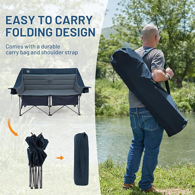 Timber Ridge Double Camping Chair, Heavy Duty Outdoor Folding Camp Couch, Loveseat Camping Chairs Perfect for Campsites, Patio/Lawn, Soccer Games or Other Youth Sports, Supports 600 lbs