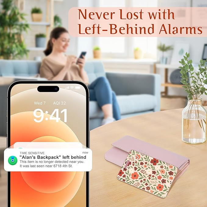 Wallet Tracker Card (iOS Only), Rechargeable Bluetooth Smart Tracking for Apple Find My Compatible Anti Tracker for Men Women Slim Item Locator for Purse Passport Key Luggage Tag (1Pcs/Pink FLR)