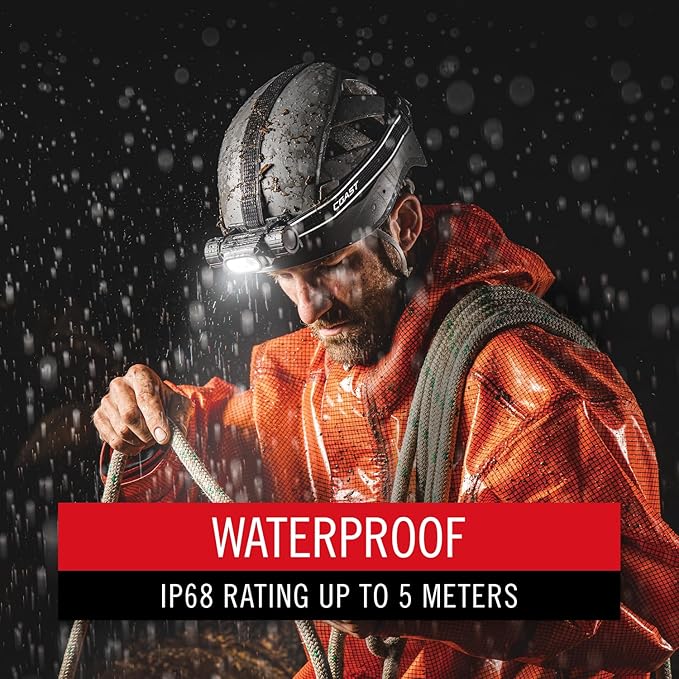 Coast WPH34R 2000 Lumen Waterproof Ultra Bright IP68 USB Rechargeable-Dual Power Headlamp, 6 Modes with Spot and Flood Beams, Blue/Black