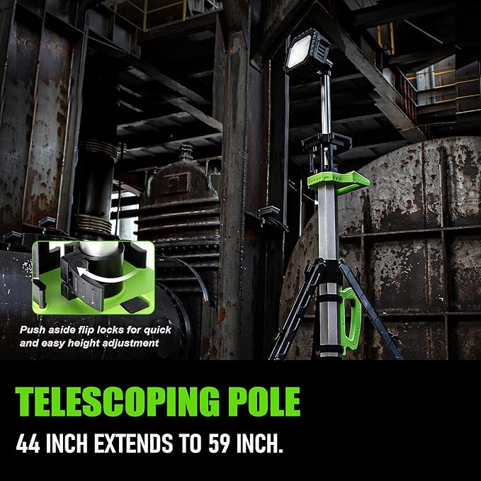 Cordless 10000LM Heavy-Duty LED Work Light on Stand, 4 Modes Super Bright, 9000mAh Rechargeable Work Light with Folding Tripod, Multi-Angle Lighting for Jobsite, Camping, Automotive