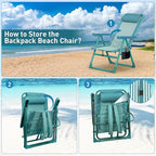 Suteck Backpack Beach Chair for Adults - 6-Position Folding Reclining Chair with Cooler Bag & Cup Holder, Lightweight Portable Beach Chair for Camping, Outdoor, Sand, Travel Use