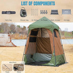 Camping Shower Tent Deluxe Changing Room Easy Set Up Privacy Shelter,Large Toilet Tent with Floor Drain Design for Beach, Camping,Hiking with Stakes and Ropes for Stability