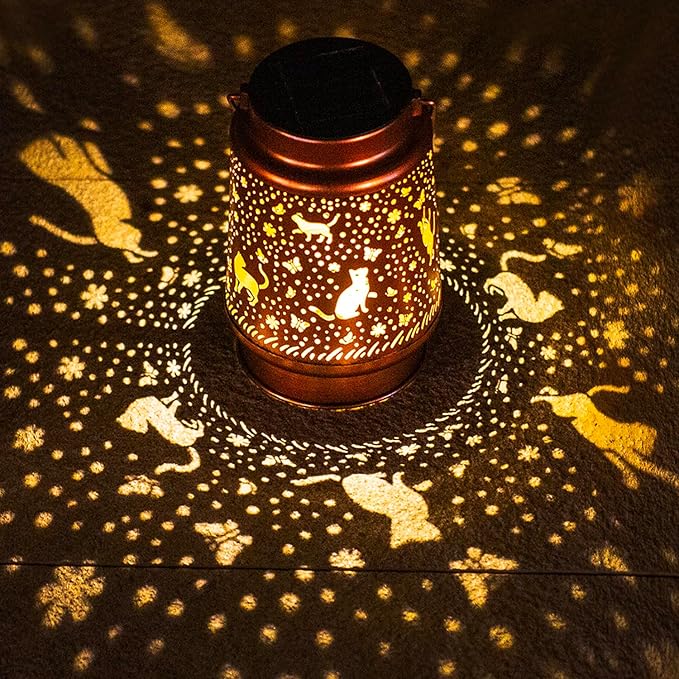Cat Solar Lanterns Outdoor Waterproof Hanging Solar Lights Cat Gifts for Women Men Metal Decorative LED Lanterns for Yard, Patio, Lawn, Tabletop, Pathway, Landscape, Garden Decor, Cat Lovers Gifts