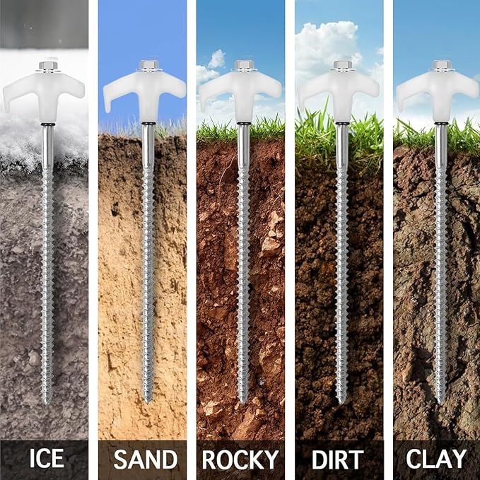 8" Screw in Tent Stakes Heavy Duty, Ground Anchors Screw in, Metal Threaded Tent Spikes, Camping Pegs for Canopies & Gardening Inflatable Decor (20 PCS Luminous)