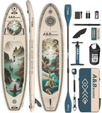 ABBOARD Inflatable Stand Up Paddle Boards - Extra Wide Fishing Paddleboard,Cool Design, Ultra Stable Standup SUP,15 D-Rings, 5 Handles,Camera Mount,100L Backpack, 10L Dry Bag,Youth/Adults