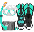 Kids Mask Fins Snorkel Set Snorkeling Packages, with Diving Mask, Snorkel, Adjustable Swim Fins, Mesh Bag, Anti-Fog Anti-Leak Snorkeling Gear for Kids for Snorkeling Swimming Diving