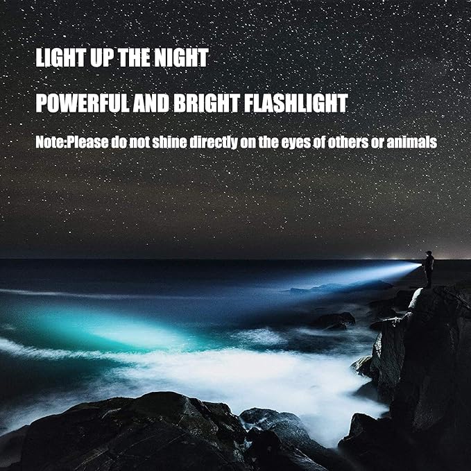 Super Bright LED Spotlight Rechargeable Flashlight 10000 Lumen Handheld Spotlight 10000mAh Long Lasting Torchlight Searchlight Flood Fishing Hiking Camping Flashlight USB Output with Tripod