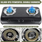 BESTFIRE 30000 BTU Double Burner Propane Gas Stove, Portable Outdoor Camping Cooker with Auto Ignition, Rust-Resistant Alloy Steel, CSA Regulator & Hose, for BBQ, RV, Tailgating, 28.74"×14.76"×5.51"