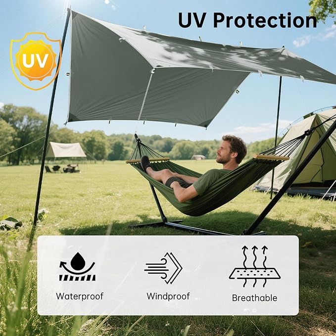 FREE SOLDIER Camping Tarp Waterproof Portable Multifunctional Outdoor Traveling Awning Backpacking Shelter Rain Tarp (Bean Green 10×10.5ft)