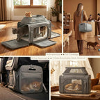 Top-Expandable Pet Carrier with Treat & Pet Window,17x11x9.5 Inch Alaska Hawaiian Airline Approved,Soft-Sided Dog Carrier for Small Dogs and Cats,Travel Cat Carrier with Locking Safety Zippers,Grey