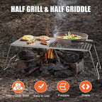 Folding Campfire Grill, 23.6" Heavy Duty Stainless Steel Grill, Grates Over Fire Pit, Portable Outdoor BBQ Camping Grill