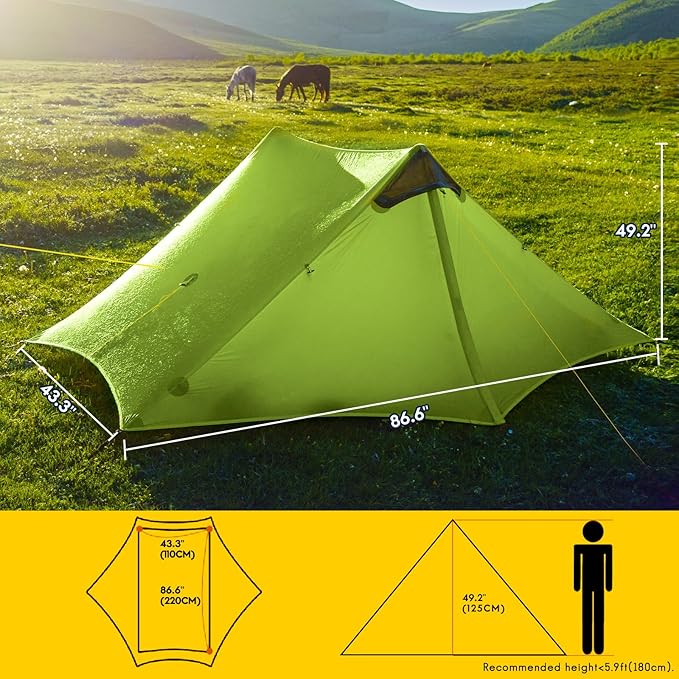 LANSHAN Ultralight Tent 3-Season Backpacking Tent for 1-Person or 2-Person Camping, Trekking, Kayaking, Climbing, Hiking