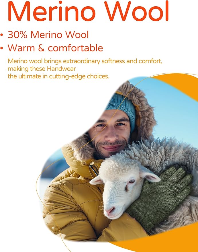Merino Wool Gloves for Women Men, Touch Screen Warm Glove Liners Thermal Soft Knit Lining for Winter Running Hiking