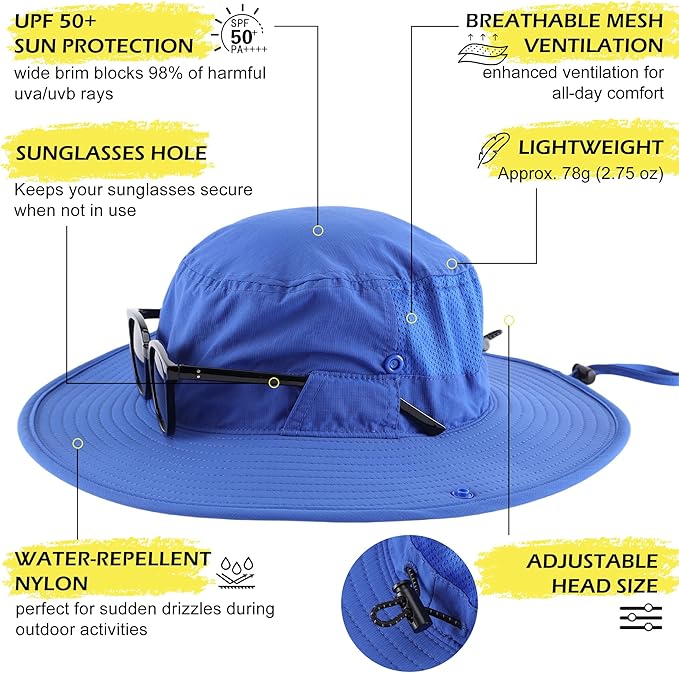 Connectyle Men's Sun Hat UPF 50+ Wide Brim Bucket Hats for Fishing Hiking Gardening Adjustable Boonie Hat Outdoor Safari Hats