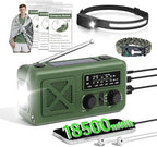 Emergency Radio Hand Crank Solar, 5000mAh/18500mWh Emergency Weather Radio, Solar Crank Radios with NOAA/AM/FM, Rechargeable Headlight, Thermal Blanket, Paracord Bracele, for Outdoor & Home