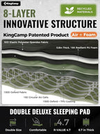 KingCamp Double Sleeping Pad, Inflatable Camping Mattress 2 Person with Removable Foam Cover & Pump Sack, Queen Sleeping Mat Camping Essentials for Outdoor Tent Car (Green)