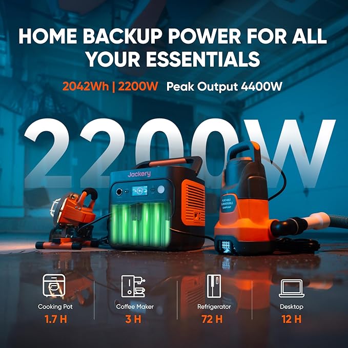 Jackery Explorer 2000 v2 Portable Power Station with Explorer 300, 2042Wh LiFePO4 Battery, 2200W Solar Generator, USB-C PD 100W Fast Charging for Camping, Home Use(Solar Panel Optional)
