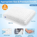 Cooling Memory Foam Pillows, Cooling Bed Pillow, Bed Pillow for Side, Back and Stomach Sleepers, Neck Pillow for Sleeping with Removable and Machine Washable Cover, Queen Size (2 Pack)