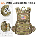 22L Tactical Hydration Backpack with 3L Water Bladder, Lightweight Molle Water Bag for Men Women, Hiking Hydration Pack for Cycling Running Biking Hunting, Daypack with Waist Pocket, Camo