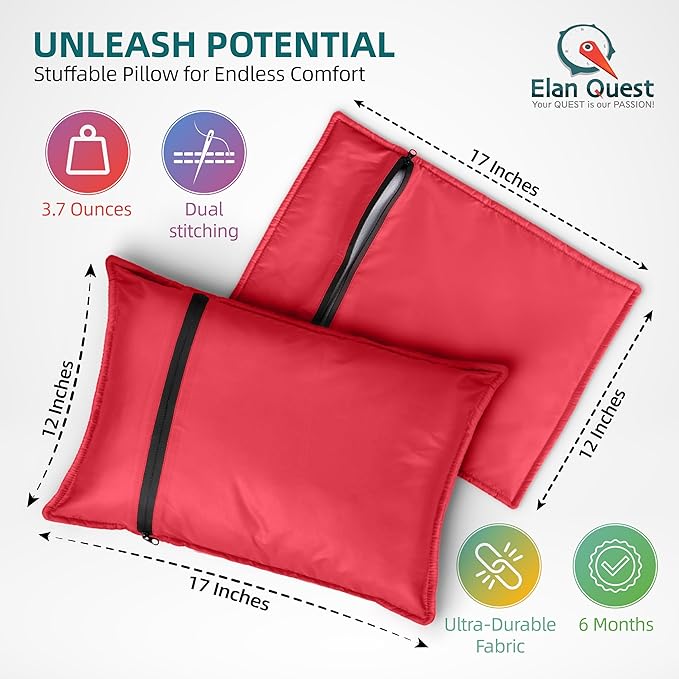 Stuffable Camping Pillow Sack (Large, Red) - 12 x 17 - Camping Essentials for Hiking, Backpacking and Travel Essentials - Sold Empty Bring Your Own Stuffing