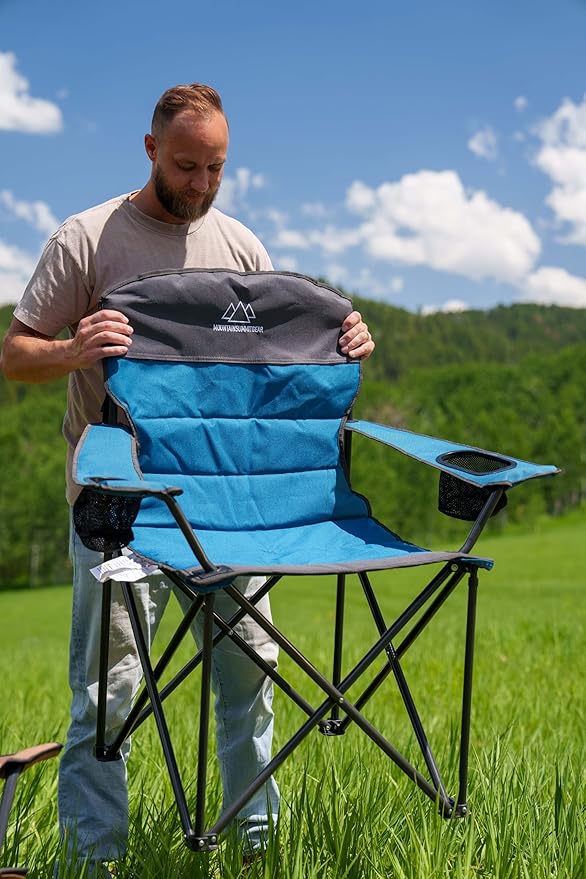 Quilted Standard Camping Chair with Padded Seat and Back for Camping/Hiking/Backpacking Made by Caddis Sports (Standard Chair (Blue))