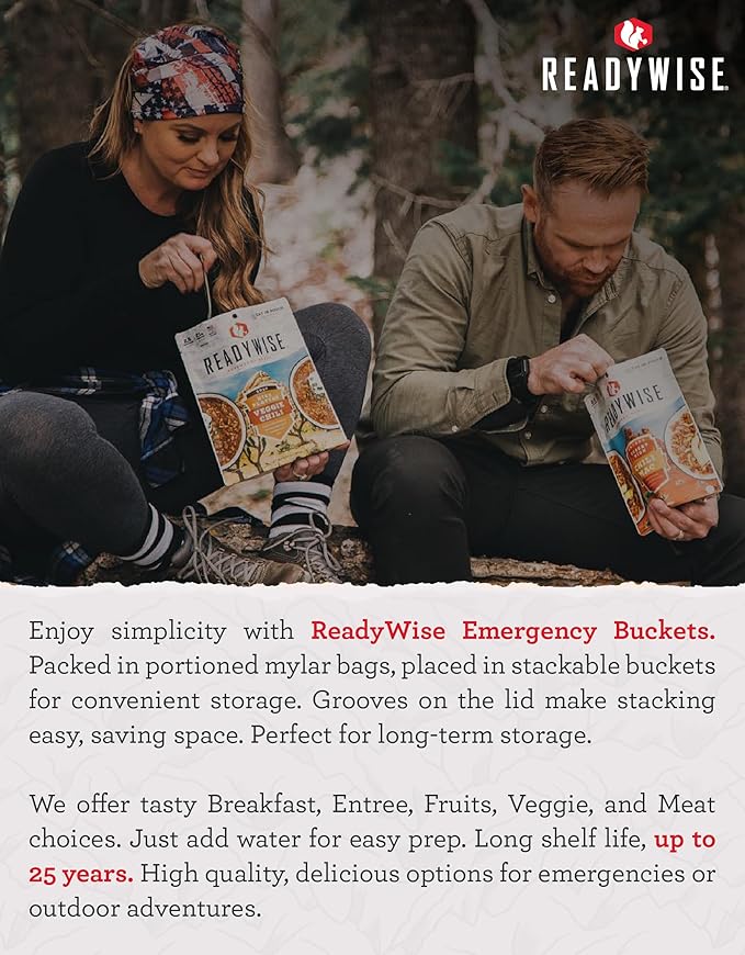 ReadyWise Emergency Food Supply - 240 Servings, 2 Buckets, Freeze Dried & Dehydrated Bulk Meals, Survival & Emergency Kit for Camping, Prepper Food Storage Supplies, up to 25 Year Shelf Life