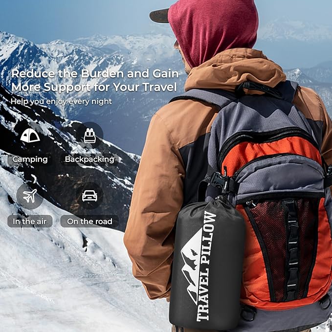 Travel Pillow Memory Foam Pillows, Camping Pillow-Compressible Medium Firm, Breathable Cover, Ideal Backpacking Hiking, Bed Pillows, Airplane and Car (Dark Grey, M)