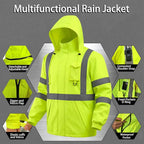 Hi Vis Class 3 Safety Rain Jacket for Men Waterproof, Reflective High Visibility Rain Gear Construction Rain Suit (S/M,Yellow)