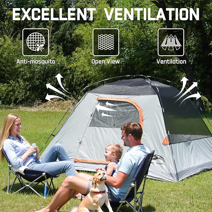 Happy Travel Camping Tent, 4/6 Person Dome Tents for Camping with Rainfly, Waterproof Clip Easy Setup Portable Family Tent with Mesh Windows, 20% More Headroom Backpacking Tents for Camping & Hiking
